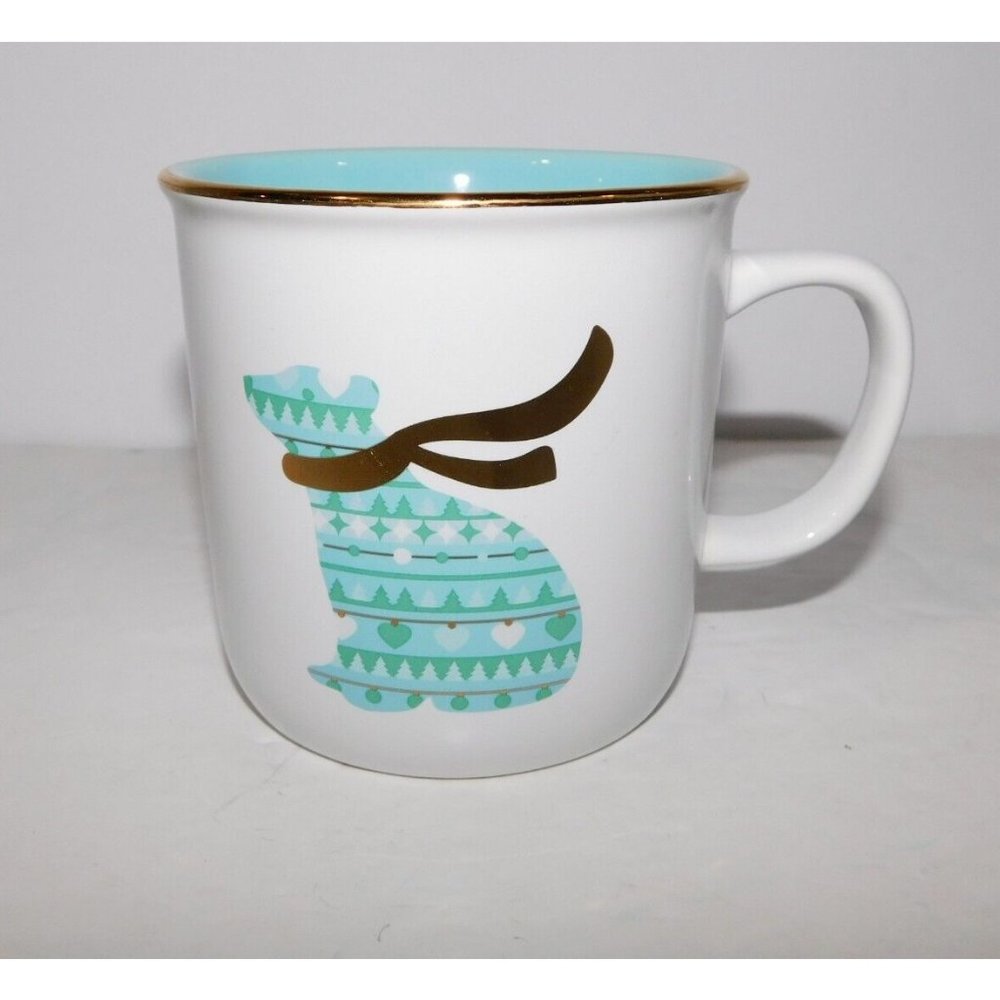 Davids Tea Polar Bear Coffee Mug Gold Turquoise light Blue Winter